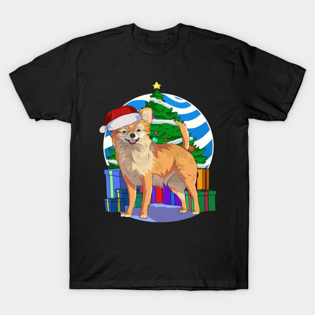 Long-Haired Chihuahua Dog Cute Santa Christmas Gift T-Shirt by Noseking